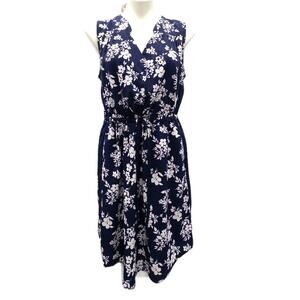 41 Hawthorne Claira Tie Waist Dress Navy White Floral Sleeveless Women's Large